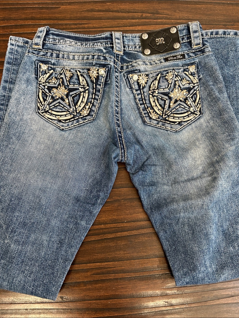 Miss Me Blue Boot Cut Jeans with Embroidered Star Pockets